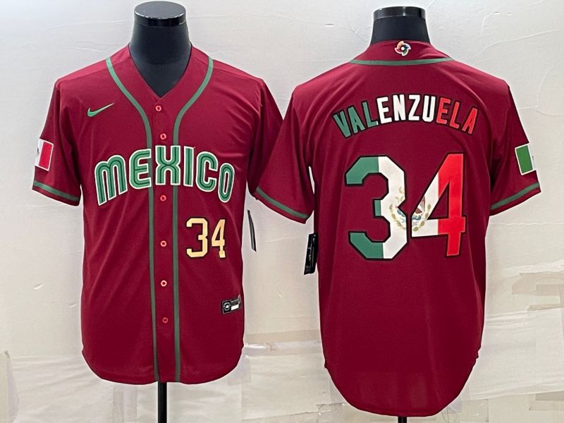 Men 2023 World Cub Mexico #34 Valenzuela Red Nike MLB Jersey5->more jerseys->MLB Jersey